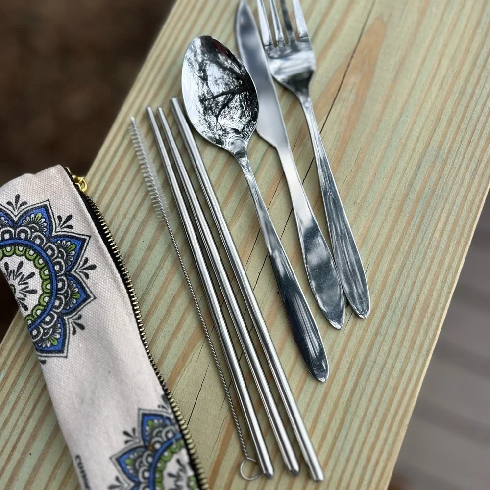 Mandala Eco-Friendly Travel Cutlery Set 7-Piece Utensils Reusable